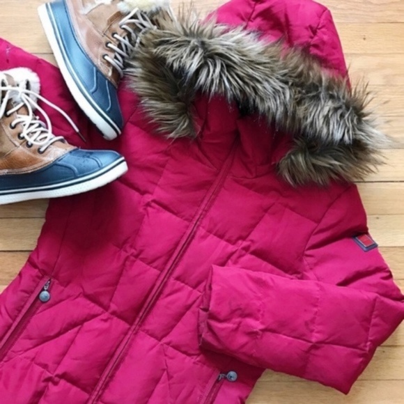 calvin klein | duck down puffer coat faux fur hood pomegranate s - Picture 13 of 14